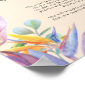 Farbenfrohe tropische Blumenpfirsichfeier ohne Ste Poster (Ecke)