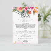 Farbenfrohe tropische Blumenrosa Hochzeitsdetails Begleitkarte (Stehend Vorderseite)