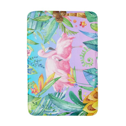 Farbenfrohe tropische Dschungel mit rosa Flamingos Badematte (Vorderseite Vertikal)