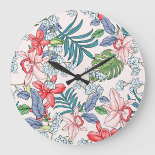 Farbenfrohe tropische Dschungel Nahtlose Printwerb Große Wanduhr