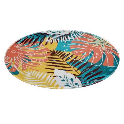 Farbenfrohe tropische Dschungelmuster Blätter. Schneidebrett (Ecke)