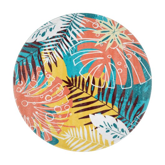 Farbenfrohe tropische Dschungelmuster Blätter. Schneidebrett (Vorderseite)