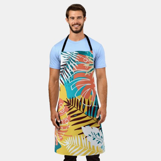 Farbenfrohe tropische Dschungelmuster Blätter. Schürze (Getragen)