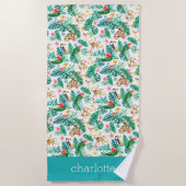 Farbenfrohe tropische Dschungeltiere Personalisier Strandtuch (Vorderseite)