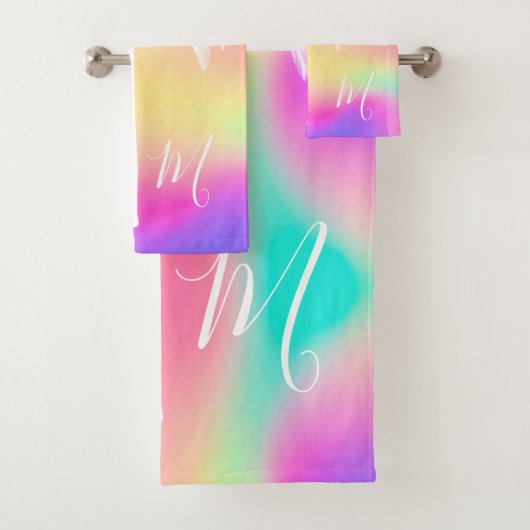 Farbenfrohe tropische Elegant Monogram Badhandtuch Set (Insitu)