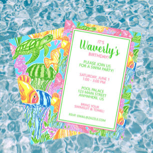 Farbenfrohe Tropische Fisch Party Einladungen