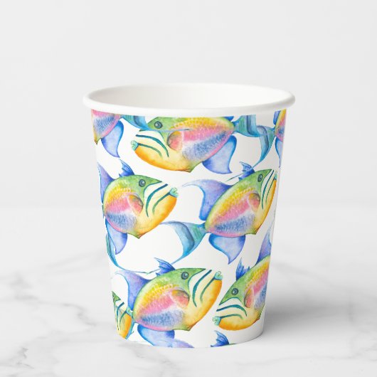 Farbenfrohe tropische Fische Muster Papier-Cups Pappbecher (Rückseite)