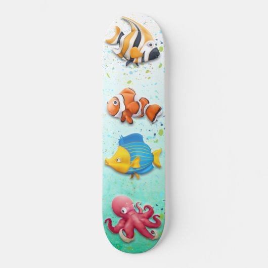 Farbenfrohe tropische Fische Skateboard (Vorderseite)