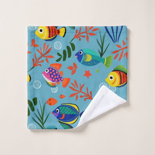 Farbenfrohe tropische Fische unter Wasser Muster Badhandtuch Set (Waschlappen)