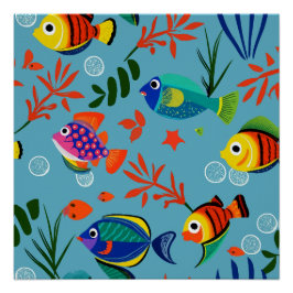 Farbenfrohe tropische Fische unter Wasser Muster Poster