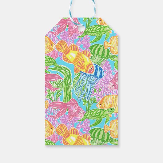 Farbenfrohe tropische Fischmuster Geschenkanhänger (Rückseite)