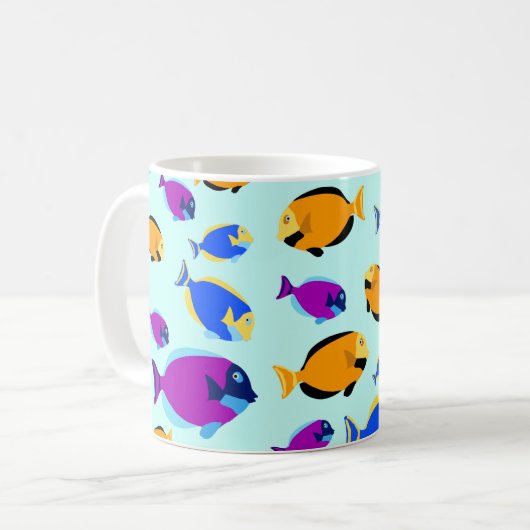 Farbenfrohe tropische Fischmuster im Blauen Meer Kaffeetasse (Vorderseite Links)