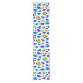 Farbenfrohe tropische Fischmuster im Blauen Meer Kurzer Tischläufer (Vorderseite)