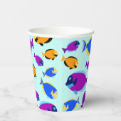 Farbenfrohe tropische Fischmuster im Blauen Meer Pappbecher (Rechts)