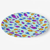 Farbenfrohe tropische Fischmuster im Blauen Meer Pappteller (Schrägansicht)