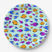 Farbenfrohe tropische Fischmuster im Blauen Meer Pappteller (Vorderseite)