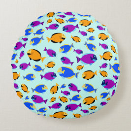 Farbenfrohe tropische Fischmuster im Blauen Meer Rundes Kissen