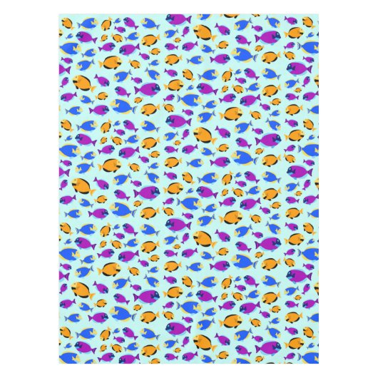 Farbenfrohe tropische Fischmuster im Blauen Meer Tischdecke (Vorderseite)
