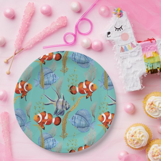 Farbenfrohe tropische Fischmuster Pappteller (Party)