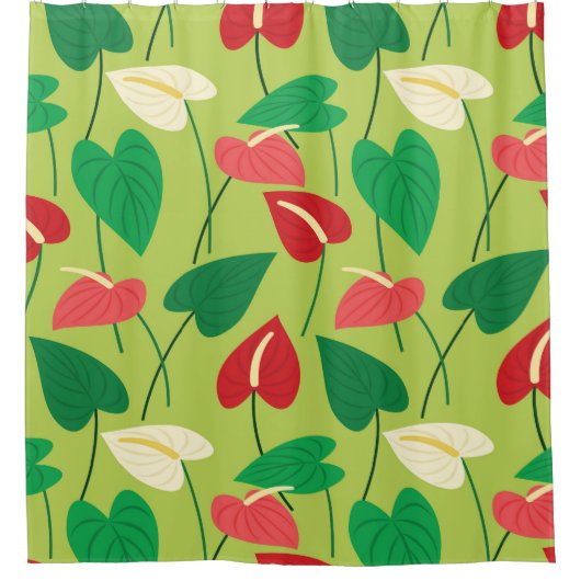 Farbenfrohe tropische Flamingo-Blume Duschvorhang (Vorderseite)