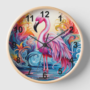 Farbenfrohe tropische Flamingo Moderne Uhr