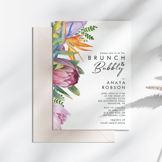 Farbenfrohe tropische Flora | Brunch und Bubbly Einladung