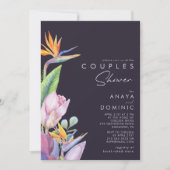 Farbenfrohe tropische Flora | Dusche für Lila Paar Einladung (Vorderseite)