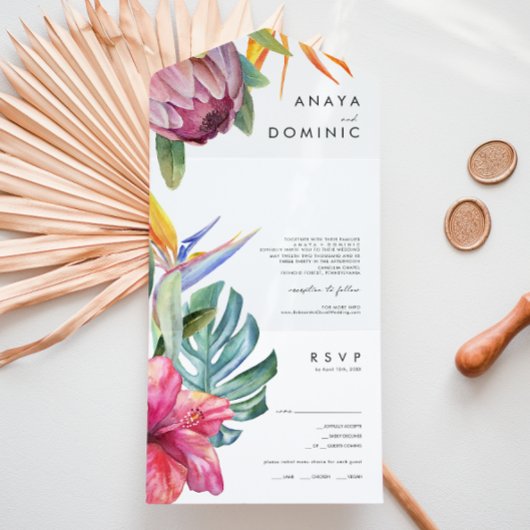 Farbenfrohe tropische Flora | Foto Siegel und Send All In One Einladung