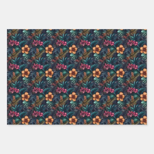 Farbenfrohe tropische Flora Geschenkpapier Set (Vorderseite)