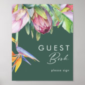 Farbenfrohe tropische Flora | Green Guest Book Sig Poster (Vorne)