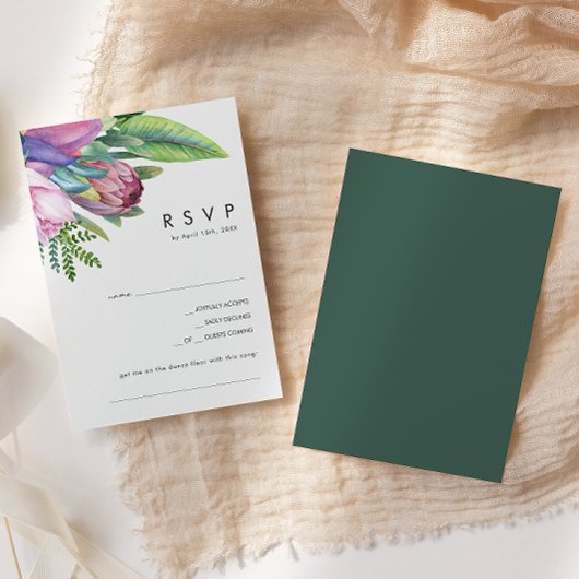 Farbenfrohe tropische Flora | Green Song Request RSVP Karte