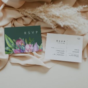 Farbenfrohe tropische Flora   Green Wedding RSVP Postkarte