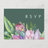 Farbenfrohe tropische Flora | Green Wedding RSVP Postkarte (Vorderseite)