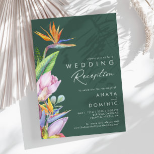Farbenfrohe tropische Flora Grüne Hochzeit Einladung