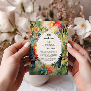 Farbenfrohe tropische Flora Grüne Hochzeit Einladung