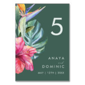 Farbenfrohe tropische Flora | Grüne Tischnummer (Rückseite)
