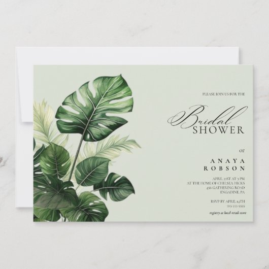 Farbenfrohe tropische Flora | Grünes Brautparty Einladung (Vorderseite)
