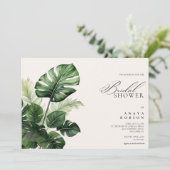 Farbenfrohe tropische Flora | Grünes Brautparty Einladung (Stehend Vorderseite)