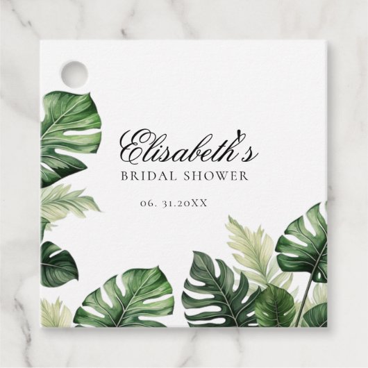Farbenfrohe tropische Flora | Grünes Brautparty Geschenkanhänger (Vorderseite)