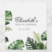 Farbenfrohe tropische Flora | Grünes Brautparty Weinetikett (Einzelnes Label)