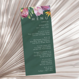 Farbenfrohe tropische Flora | Grünes Hochzeitsesse Menükarte
