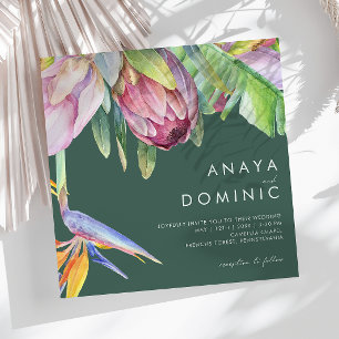 Farbenfrohe tropische Flora   Hochzeit auf dem Grü Einladung