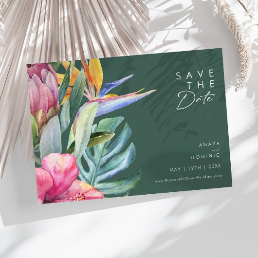 Farbenfrohe tropische Flora | Horizontal grün Save The Date