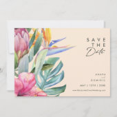 Farbenfrohe tropische Flora | Horizontal peach Save The Date (Vorderseite)