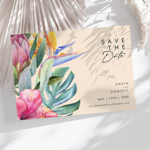 Farbenfrohe tropische Flora Horizontal peach Save The Date