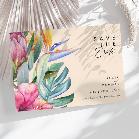 Farbenfrohe tropische Flora | Horizontal peach Save The Date