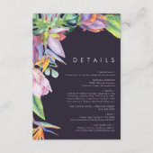 Farbenfrohe tropische Flora | Lila Angaben Begleitkarte (Vorderseite)