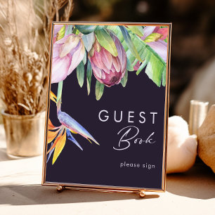 Farbenfrohe tropische Flora   Lila Gast Book Sign Poster