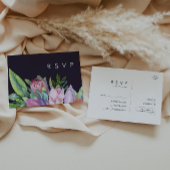 Farbenfrohe tropische Flora | Lila Hochzeit RSVP Postkarte
