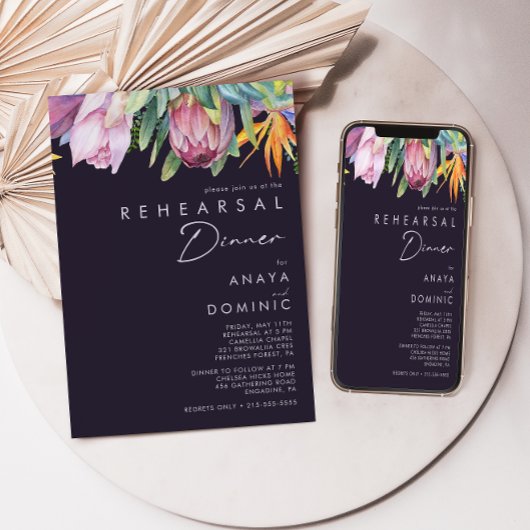 Farbenfrohe tropische Flora | LILA PROBE Einladung